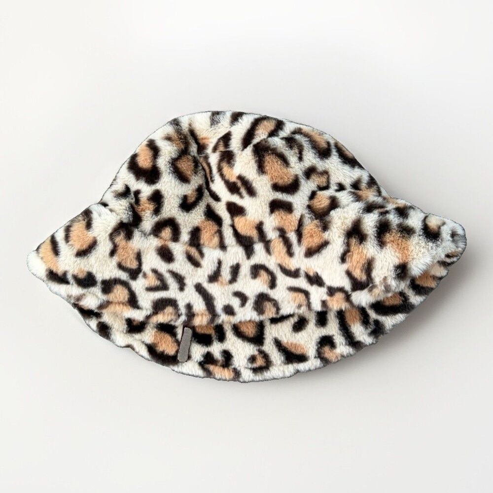 Sprigs Women Faux Fur Bucket Hat Leopard Print Cheetah Fuzzy Winter Warm Cap OS